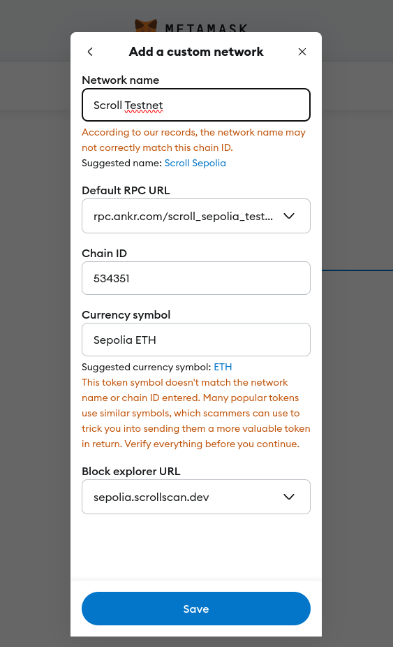 add scroll sepolia to metamask
